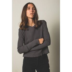 Groceries Apparel Waffle Knit Thermal Long Sleeve Cropped T-Shirt Green XS